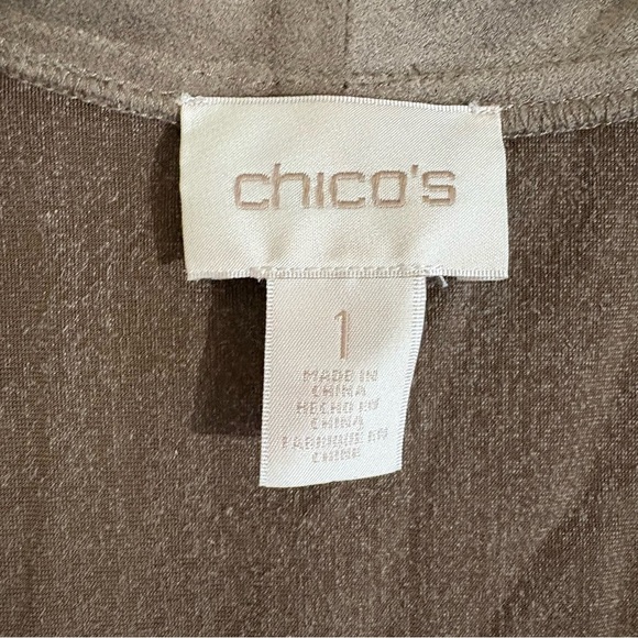 Chicos Faux Suede Open Front Waterfall Cardigan Jacket Women’s Sz 1 Brown Beige - Picture 3 of 12